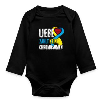 Down Syndrome Tag Liebe zählt keine Chromosomen - Baby Bio-Langarm-Body - Schwarz - Vorne