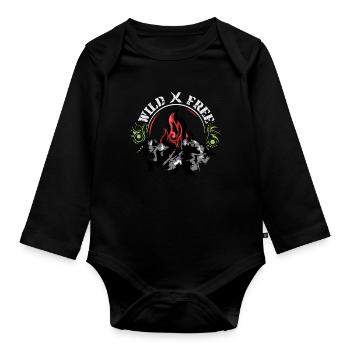 mountain flames symbol Logo wild and free - Organic Longsleeve Baby Bodysuit - black - Front