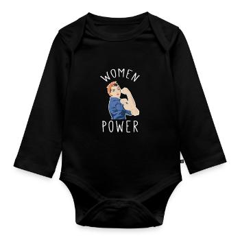 Girl power in Rosie Riveter style - Organic Longsleeve Baby Bodysuit - black - Front