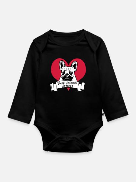 Französische Bulldogge , French Bulldog ,(25) - Baby Bio-Langarm-Body - Schwarz