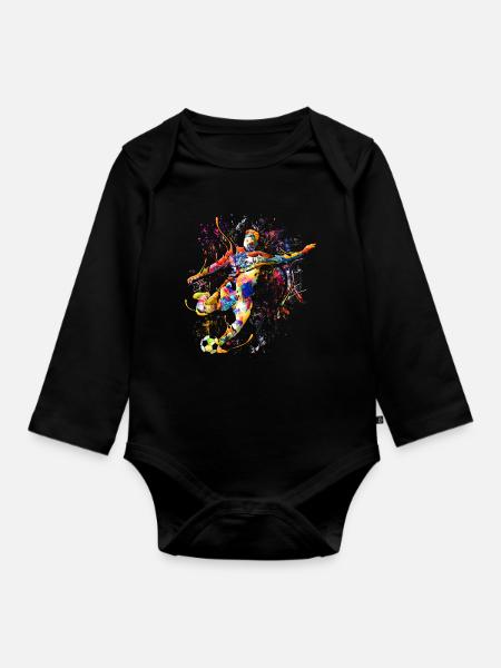 Fussball / Fussballspieler / Fußball spielen - Baby Bio-Langarm-Body - Schwarz