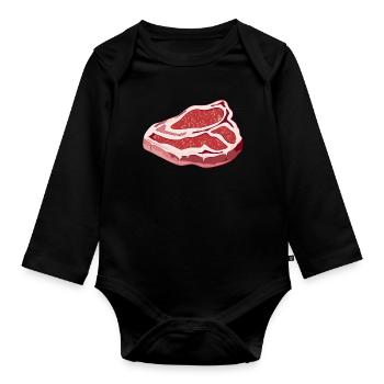 prächtiges rohes T Bone Steak für Grillpartys - Baby Bio-Langarm-Body - Schwarz - Vorne