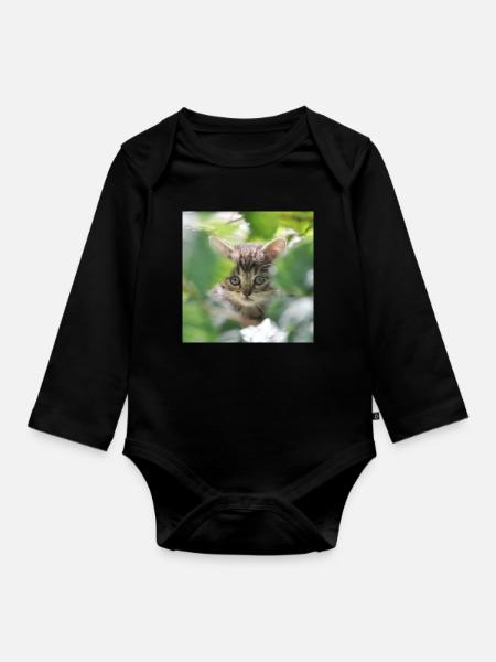 Schüchternes aber neugieriges Kätzchen - Baby Bio-Langarm-Body - Schwarz