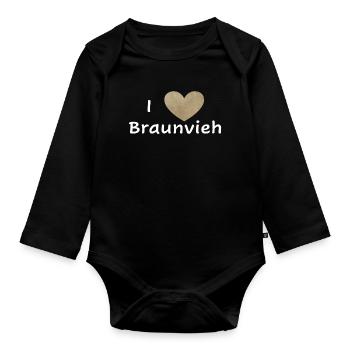 I Love Braunvieh - Baby Bio-Langarm-Body - Schwarz - Vorne