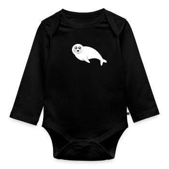 Seehund Seehunde Robbe Robben Tiere Geschenke - Baby Bio-Langarm-Body - Schwarz - Vorne