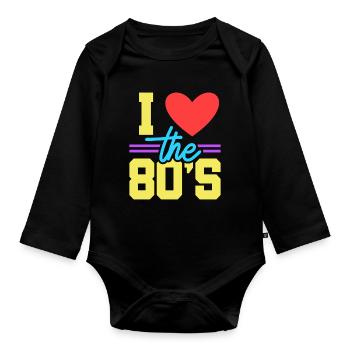 80er Achtziger - Baby Bio-Langarm-Body - Schwarz - Vorne