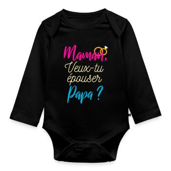 maman veux-tu épouser papa? mariage - Body Bébé bio manches longues - noir - Devant