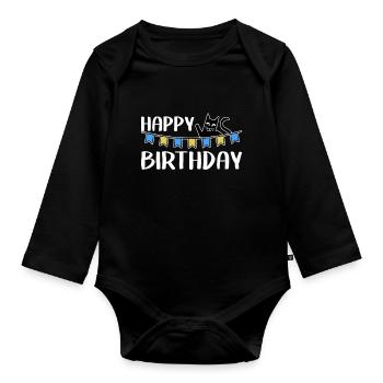 Happy Birthday Birthday Cat Saying Funny Cute - Organic Longsleeve Baby Bodysuit - black - Front