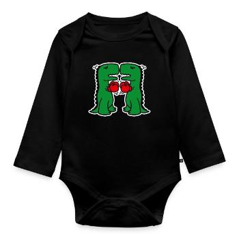 Lustige Boxdinosaurier, die Schulkinderkarikatur boxen - Baby Bio-Langarm-Body - Schwarz - Vorne