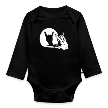 Drôle de lapin ombre main dessin animé ROCK musique METAL - Body Bébé bio manches longues - noir - Devant