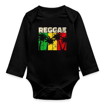Reggae reggae music Jamaica vacation Caribbean palm trees - Organic Longsleeve Baby Bodysuit - black - Front