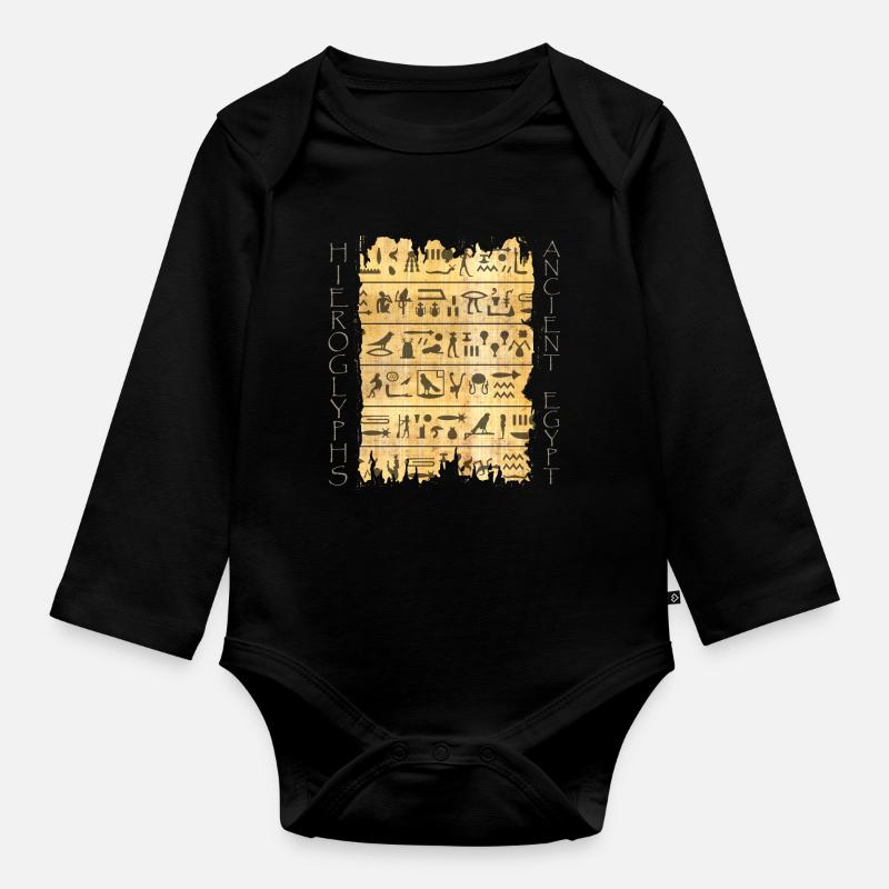 Torn papyri with hieroglyphics - Organic Longsleeve Baby Bodysuit - black