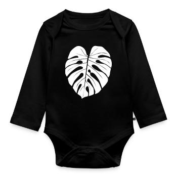Monstera - Organic Longsleeve Baby Bodysuit - black - Front