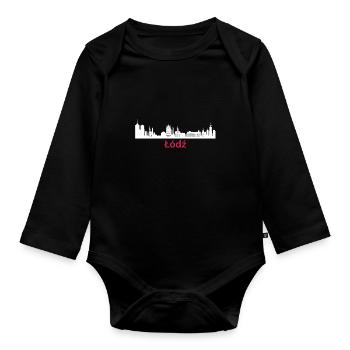 Lodz Poland Capital City Skyline Łódź Polska - Organic Longsleeve Baby Bodysuit - black - Front