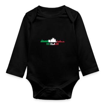 Milan City Skyline Italy Landmark, Milano Italia - Organic Longsleeve Baby Bodysuit - black - Front
