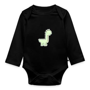 Pastellgrüner Dino Cartoon - Baby Bio-Langarm-Body - Schwarz - Vorne
