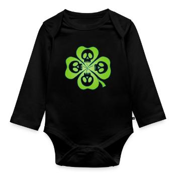 Têtes de mort et trèfle à quatre feuilles - Body Bébé bio manches longues - noir - Devant