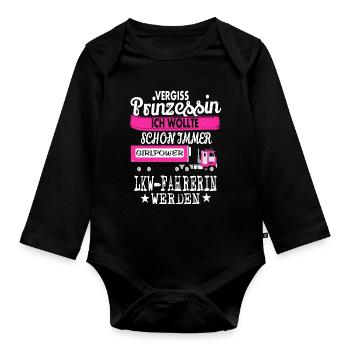 Prinzessin & LKW-Fahrerin - Baby Bio-Langarm-Body - Schwarz - Vorne
