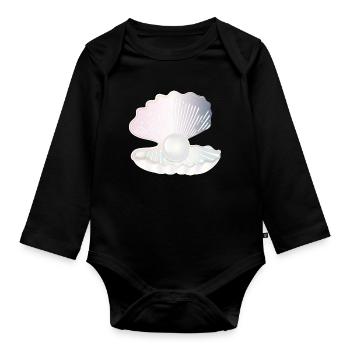irisierende geöffnete Muschel mit großer Perle - Baby Bio-Langarm-Body - Schwarz - Vorne