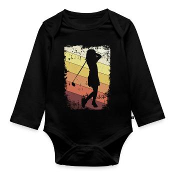 She is a golfer - Organic Longsleeve Baby Bodysuit - black - Front