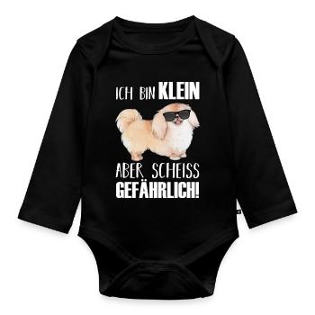 Hund Pekinese - Baby Bio-Langarm-Body - Schwarz - Vorne
