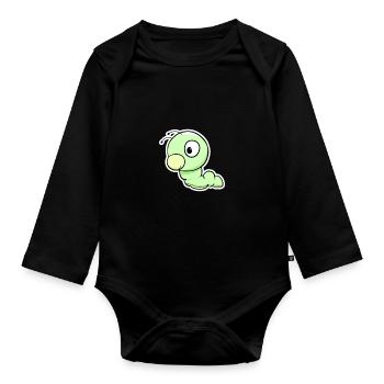 Grüner Wurm Cartoon - Baby Bio-Langarm-Body - Schwarz - Vorne