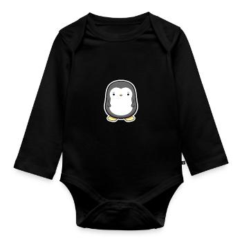 Autocollant de dessin animé du petit manchot - Body Bébé bio manches longues - noir - Devant