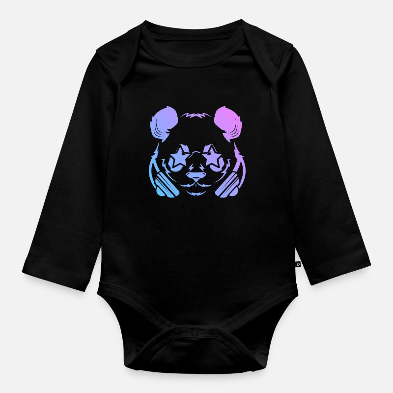 Panda Panda Bear - Organic Longsleeve Baby Bodysuit - black