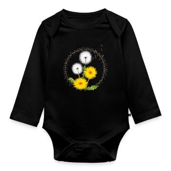 Pissenlits et fleurs de pissenlit jaune dans le cadre - Body Bébé bio manches longues - noir - Devant
