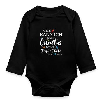 Jesus - Alles kann ich durch Christus - Christlich - Baby Bio-Langarm-Body - Schwarz - Vorne