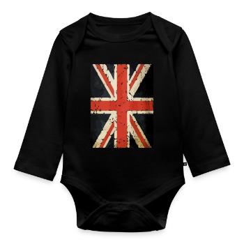 Union Jack British Flag - Organic Longsleeve Baby Bodysuit - black - Front