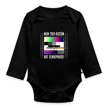 70er Jahre Kostüm Sendepause Testbild 70s Party - Baby Bio-Langarm-Body - Schwarz - Vorne