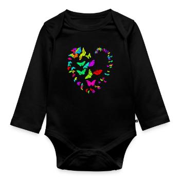 Heart made of butterflies - metallic - Organic Longsleeve Baby Bodysuit - black - Front