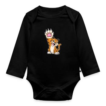 Lustiger Tiger High five - Baby Bio-Langarm-Body - Schwarz - Vorne