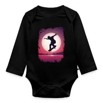 SK8R | Moon | Skateboarding | Skating - Organic Longsleeve Baby Bodysuit - black - Front