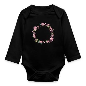 filigraner Heckenrosen Rahmen mit Blätter - Baby Bio-Langarm-Body - Schwarz - Vorne