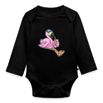 Flamingo Sunglasses - Organic Longsleeve Baby Bodysuit - black - Front