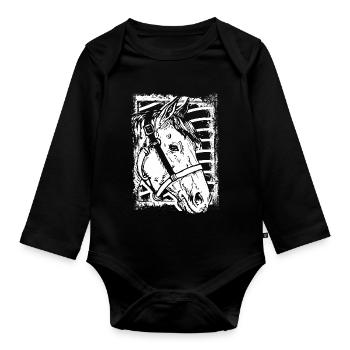 Riding - Rider - Horse - Horsehead - Organic Longsleeve Baby Bodysuit - black - Front