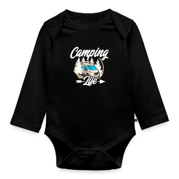 Camping vie - Body Bébé bio manches longues - noir - Devant