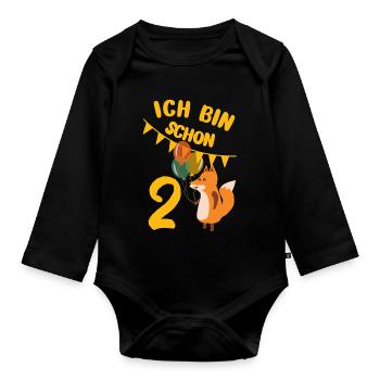 2 Geburtstag zweiten Geburtstag zum 2 Geburtstag - Baby Bio-Langarm-Body - Schwarz - Vorne