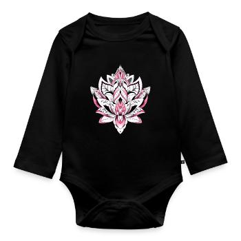 Lotus Mandala Rosa Farbe - Baby Bio-Langarm-Body - Schwarz - Vorne