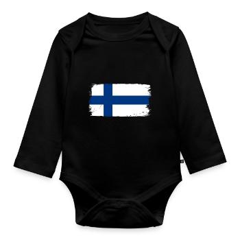 Finnische Flaggenpinselkunst - Baby Bio-Langarm-Body - Schwarz - Vorne