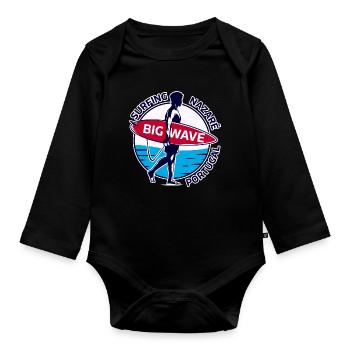 Surfing Nazaré Big Wave Portugal - Organic Longsleeve Baby Bodysuit - black - Front