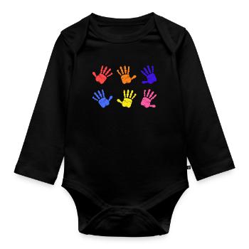 Autism Handprints - Organic Longsleeve Baby Bodysuit - black - Front