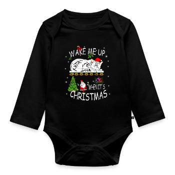 Happy Holidays with cat - Organic Longsleeve Baby Bodysuit - black - Front