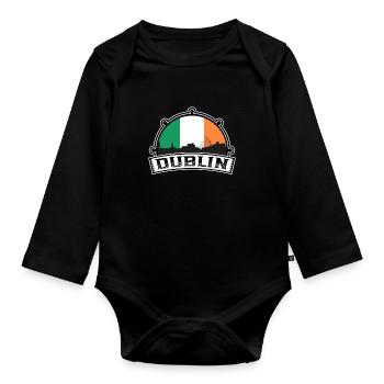 Dublin Irlande Skyline Voyage Souvenir drapeau irlandais - Body Bébé bio manches longues - noir - Devant