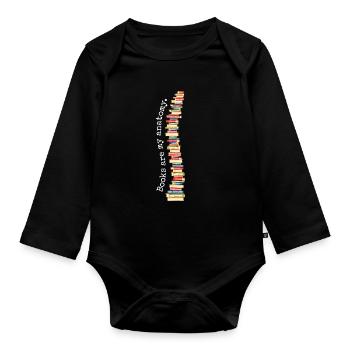 Books Books Are My Anatomy Spine Bookworm - Organic Longsleeve Baby Bodysuit - black - Front