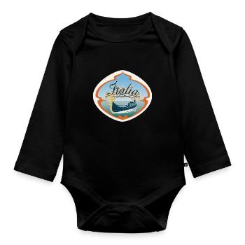 Italien Reise Souvenir Aufkleber Italienische Flagge Abzeichen - Baby Bio-Langarm-Body - Schwarz - Vorne