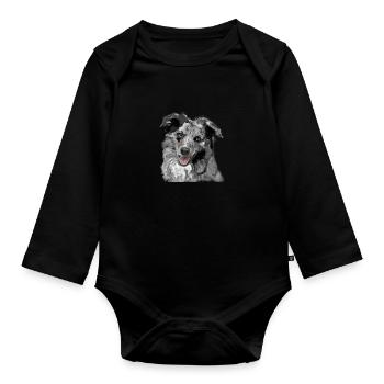 Australian Shepherd - Baby Bio-Langarm-Body - Schwarz - Vorne