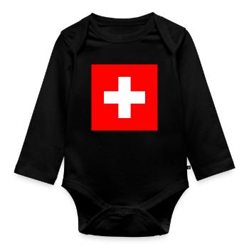 Aufkleber Flagge der Schweiz Aufkleber Schweiz - Baby Bio-Langarm-Body - Schwarz - Vorne